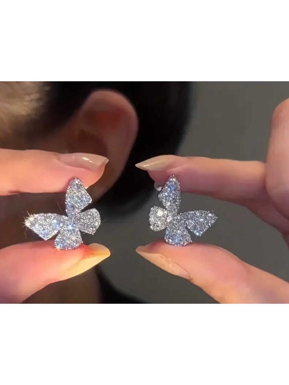 New - Dazzling Butterfly Rhinestone Stud Earrings